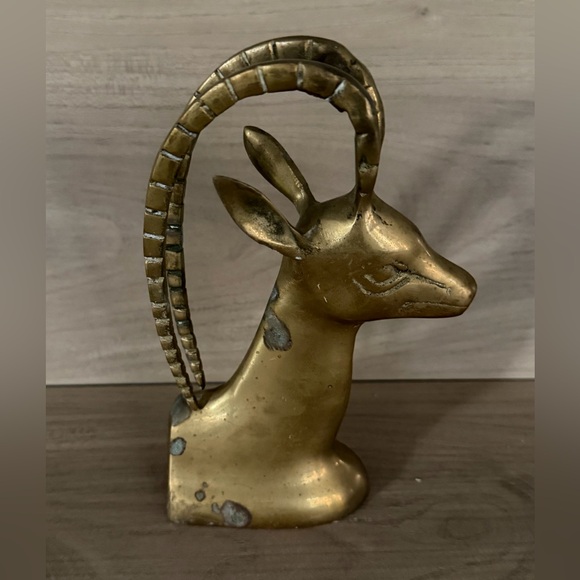 Vintage Brass Head Ibex Gazelle MCM Decor 7” - Picture 3 of 9